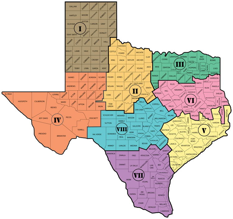 Texas School Regions Map